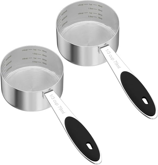 2PCS 1/3CUP(79ml) Dog Cat Food Scoop, Stainless Steel Measuring Cup, Metal Pet Scooper with Inner Precision Scale Measurement