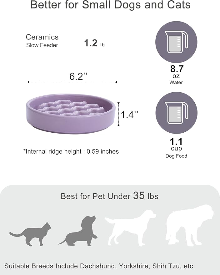 Ceramic Slow Feeder Dog Bowl, Maze Puzzle Non-Slip Silicone Base Stoneware Bowl for Small Medium Dogs, Heavy Duty Anti-Bloat Dog Food Bowl Dishwasher Safe – Pulple, Small