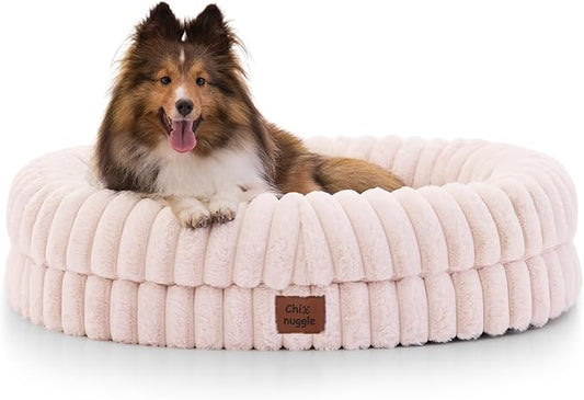 ChiXnuggle Orthopedic Dog Bed for Medium Dogs, Waterproof Faux Rabbit Fur Dog Couch with Egg Crate Foam Support and Washable Removable Cover, Bolster Pet Sofa with Non-Slip Bottom, 30x24x7, Pink