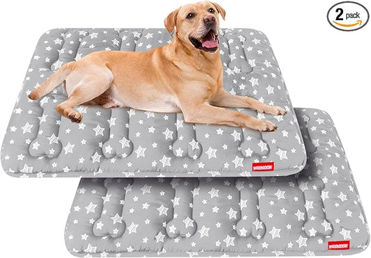 Dog Crate Mat (36" X 23") 2 Pack, Soft Dog Bed Mat with Cute Stars, Personalized Crate Pad, Anti-Slip Bottom, Machine Washable Kennel Pad, Grey