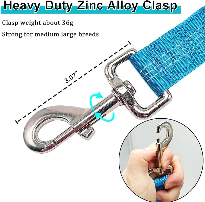 2FT Bungee Dog Leash, Highly Reflective Strong Nylon Traffic Leash, Shock Absorbing Short Pet Lead for Large Medium Dogs Walking Training Controlling, Blue