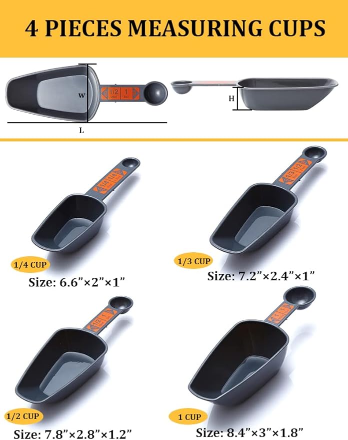 Comtim 4-in-1 Dog Food Scoop Set - 1 Cup, 1/2 Cup, 1/3 Cup, 1/4 Cup Pet Food Measuring Cup for Dog Cat