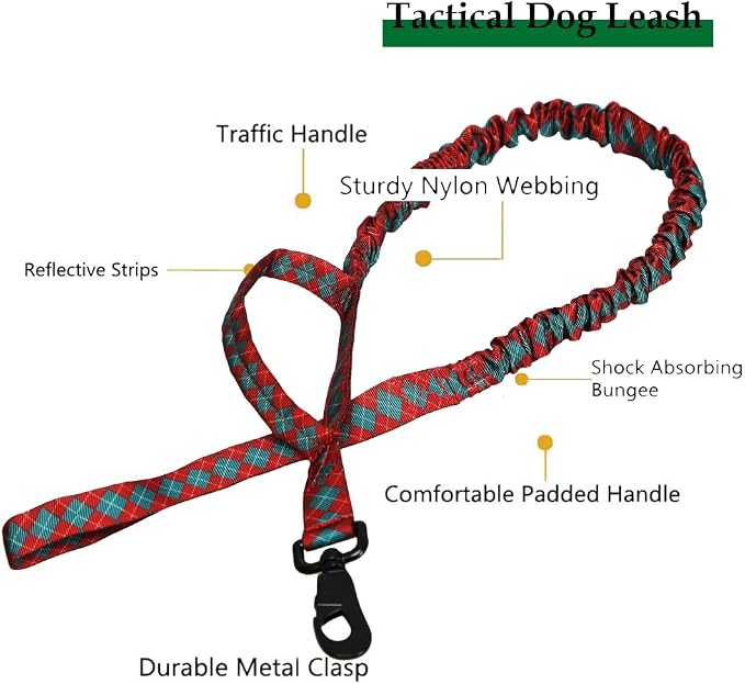 Christmas Tactical Dog Collar and Leash Set Adjustable Nylon Collar Dog Training Collar Leash Set with Control Handleand（Christmas Green S