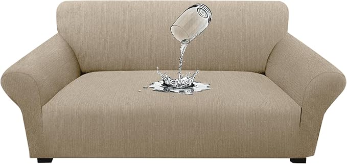 Waterproof Stretch Loveseat Couch Cover - Non-Slip Soft Sofa Slipcover with Elastic Bottom, Washable Leakproof Furniture Protector for Kids, Pets, Dogs & Cats (Loveseat, Island Fossi)
