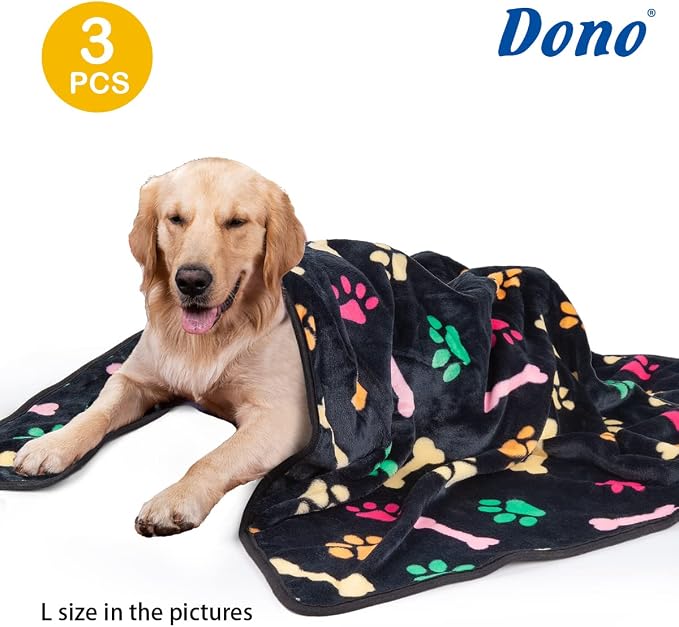 Dono 1 Pack 3 Dog Blankets, Soft Fluffy Fleece Pet Blanket Warm Sleep Mat Paw Print Design Puppy Kitten Throw Blankets Doggy Blanket for Dogs