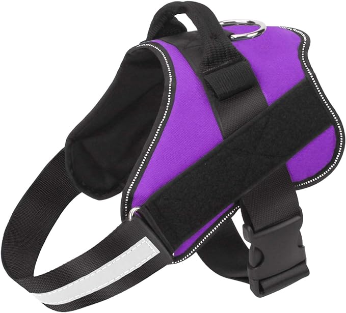 Dog Harness, No-Pull Reflective Dog Vest, Breathable Adjustable Pet Harness with Handle for Outdoor Walking - No More Pulling, Tugging or Choking (Purple, S)