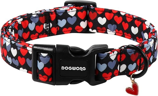 DOGWONG Red Heart Dog Collar, Cute Valentine Collar, Valentine's Day Dog Collar with Strong Plastic Buckle for Small Medium Large Dogs,XS