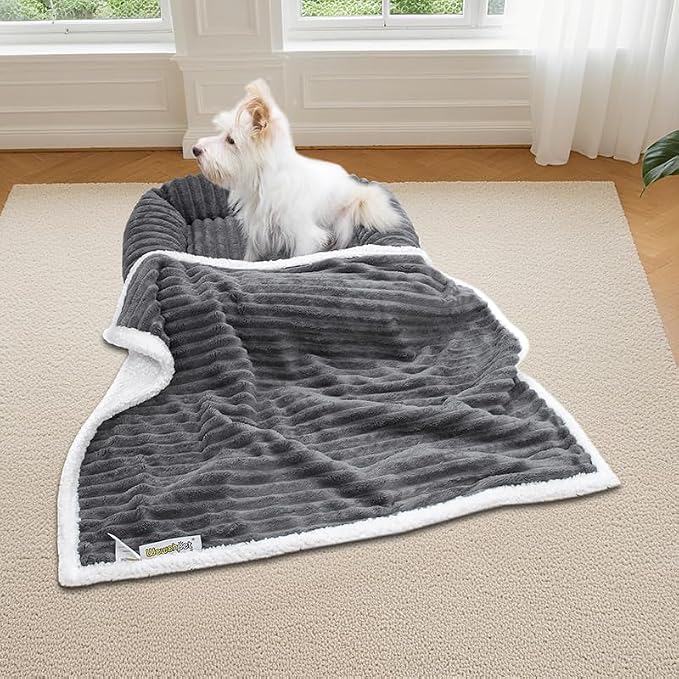 Waterproof Dog Blanket Soft Pet Cat Blanket Cozy Calming Sherpa Corduroy Fleece Blanket Reversible Furniture Bed Protector for Small Dogs Machine Washable Puppy Blanket, Drak Grey 30x40 in