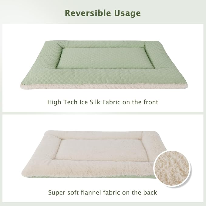 Dog Bed Mat, Crate Pad Reversible,Soft Kennel Washable Crate Mat (Cool and Warm),Pet Sleeping Mattress for Small Medium Dogs XB009 (24''x18'',Sage Green)