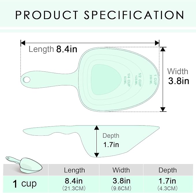 Melamine Pet Food Measuring Scoop, 1 Cup 1/2 Cup 1/4 Cup with Clear Measurement Lines for Dog, Cat, Bird, and Rabbit, Durable, Ergonomic Handle, Dishwasher safe-Orange & Baby Green