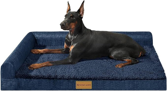 Patas Lague Orthopedic XL Dog Bed Large Sized Dog 48''X30'', Waterproof L Bolster Big Large Pet Sofa Beds with Removable Washable Cover, Soft Pet Couch Crate Mat with Nonskid Bottom, Navy Blue