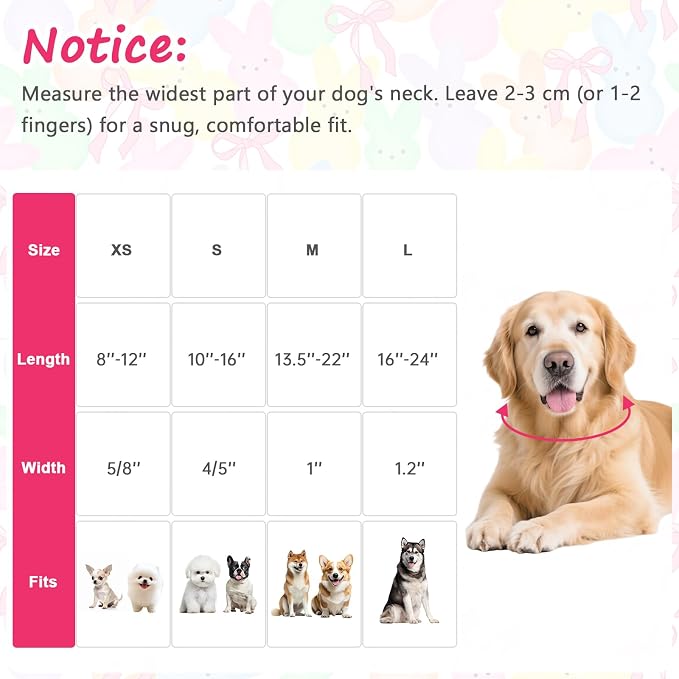 Easter Dog Collar with Cute Bunny & Bow Patterns, Small Dog Collar with Exquisite Pendant, Durable Adjustable Collars for Easter Gifts & Daily Use-S