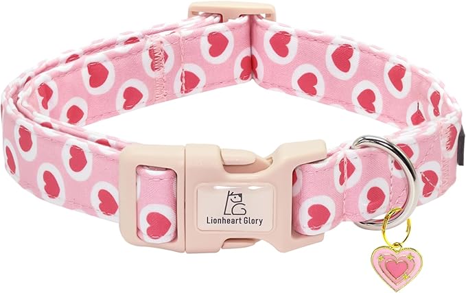 Lionheart glory Valentine's Day Dog Collar - Pink Heart Dog Collar Adjustable Soft for Large Girl Boy Dogs Spring Party Holiday Pet Collars