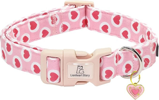 Lionheart glory Valentine's Day Dog Collar - Pink Heart Dog Collar Adjustable Soft for Small Puppy Girl Boy Dogs Spring Party Holiday Pet Collars