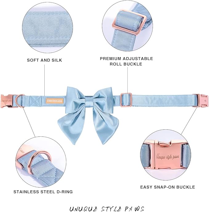 Unique style paws Silk Blue Color Dog Collar Adjustable Durable Dog Collar with Bow Wedding Bowtie Collar for Large Dogs