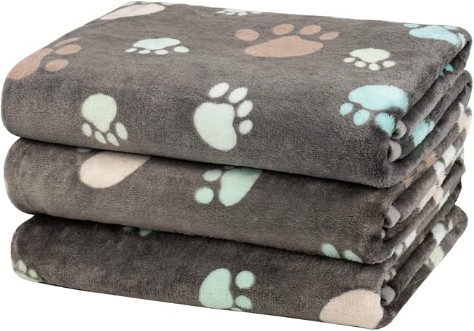 Dono 1 Pack 3 Dog Blankets for Small Dogs, Soft Fluffy Paw Print Pattern Fleece Pet Blanket Warm Sleep Mat, Puppy Kitten Blanket Doggy Mat for Dog Cat Kitten Doggy (40 * 30")