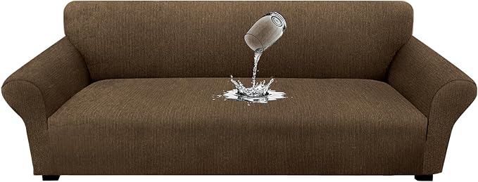 Waterproof Couch Cover, Stretch Non-Slip Oversized Sofa Slipcover with Elastic Bottom Stay-in-Place - Leakproof Furniture Protector for Kids & Pets - Washable (Oversized Sofa, Chocolate)