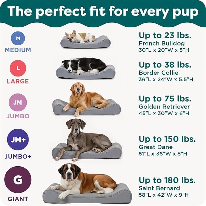 Furhaven Orthopedic Dog Bed for Large Dogs w/ Removable Washable Cover, For Dogs Up to 150 lbs - Ultra Plush Faux Fur & Suede Luxe Lounger Contour Mattress - Gray, Jumbo Plus/XXL