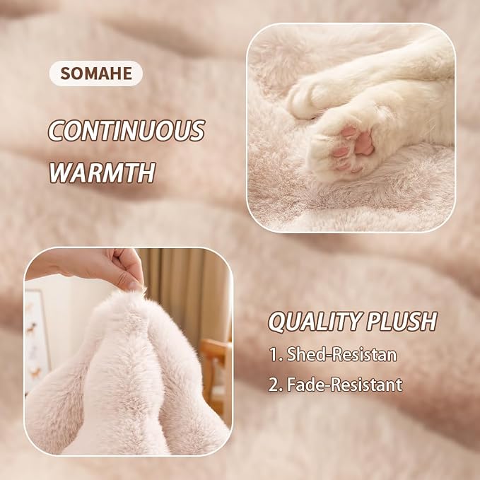 SOMAHE Large Dog Bed Mat, Extra Large Plush Faux Fur Washable Pet Bed for Large Dogs, Non-Slip Fluffy Dog Mat – Machine Washable XL Dog Sleeping Pad for Large Breeds, 35 x 27 Inch White