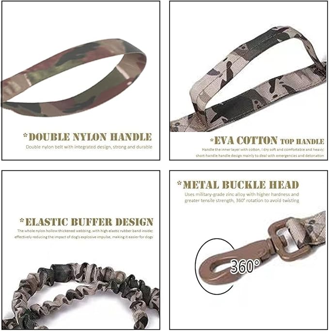 Tactical Dog Collar and Leash Set Adjustable Military Nylon Dog Collar with Control Handle and Heavy Duty Metal Buckle for Large Dogs（Camo L