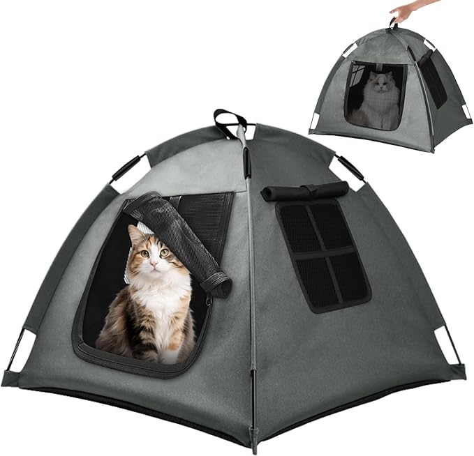 Portable Pet Tent, Full-Enclosure Zippered Mesh, Indoor & Outdoor | Easy-flex poles, tool-free. Tear-resistant. Anti-tip. 5+ colors. For cats, small dogs. 60x60x45cm, 390g