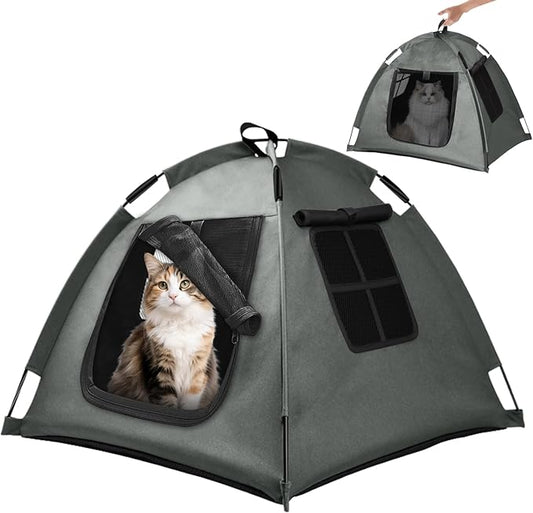 Portable Pet Tent, Full-Enclosure Zippered Mesh, Indoor & Outdoor | Easy-flex poles, tool-free. Tear-resistant. Anti-tip. 5+ colors. For cats, small dogs. 60x60x45cm, 390g