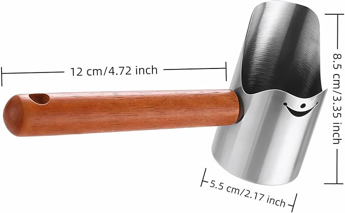 Multi-Pet Food Scoop, Pet Food Measuring Scoop with Wooden Handle,Carbon Steel with Ergonomic Wood Handle, for Dry Food & Treats, Accurate Portion Control for Dog Cat Bird Rabbit. (Grey, Small)