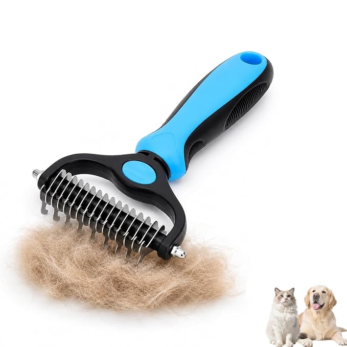 2026 New Undercoat Rake For Dogs & Cats, 2-In-1 Double-Sided Pet Grooming Tool With 9/17 Teeth, Used To Remove Loose Hair, Mats, Tangles, And Inner Fur (Large Blue)