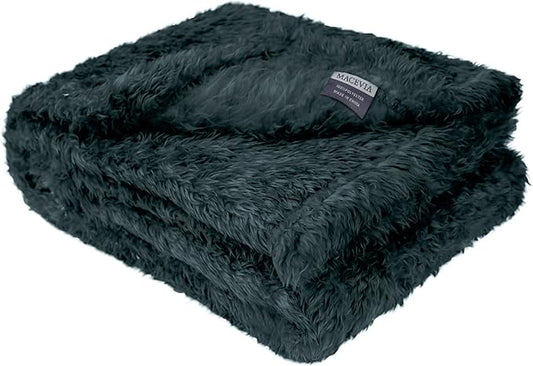 MACEVIA Fluffy Fleece Dog Blankets,Warm Soft Fuzzy Pets Blanket for Puppy,Small,Medium,Large Dogs and Cats,Plush Pet Throws for Bed,Couch,Sofa,Travel (24x29 Inch, Black & Dark Green)