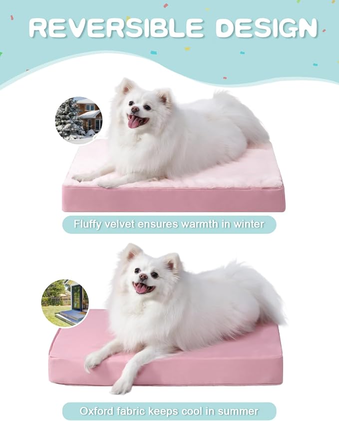 KSIIA Orthopedic Dog Bed Waterproof Pet Bed for Small Dogs Deluxe Plush Washable Dog Bed with Egg Crate Foam & Removable Cover, 23 x 17 Inch, Pink