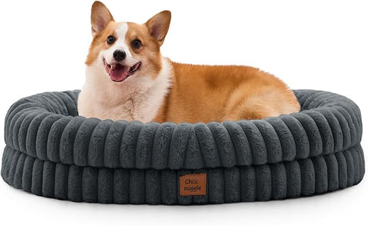 ChiXnuggle Orthopedic Dog Bed for Large Dogs, Waterproof Faux Rabbit Fur Dog Couch with Egg Crate Foam Support and Washable Removable Cover, Bolster Pet Sofa with Non-Slip Bottom, 35x28x7, Dark Grey