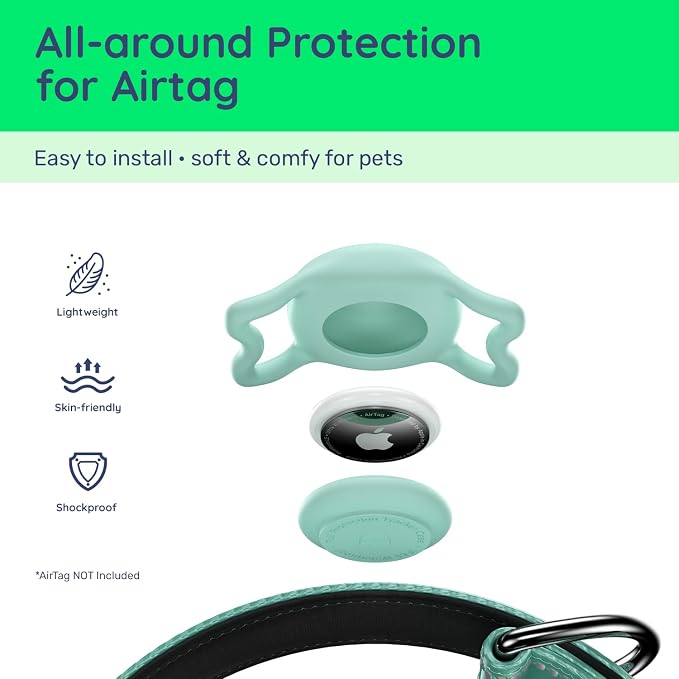 Airtag Dog Collar, Reflective Ultra-Durable Nylon Padded with QR Code Buckle & IP68 Waterproof Air Tag Holder Compatible for Apple AirTag, Comfortable for Small Medium Large Dogs(Green,L)