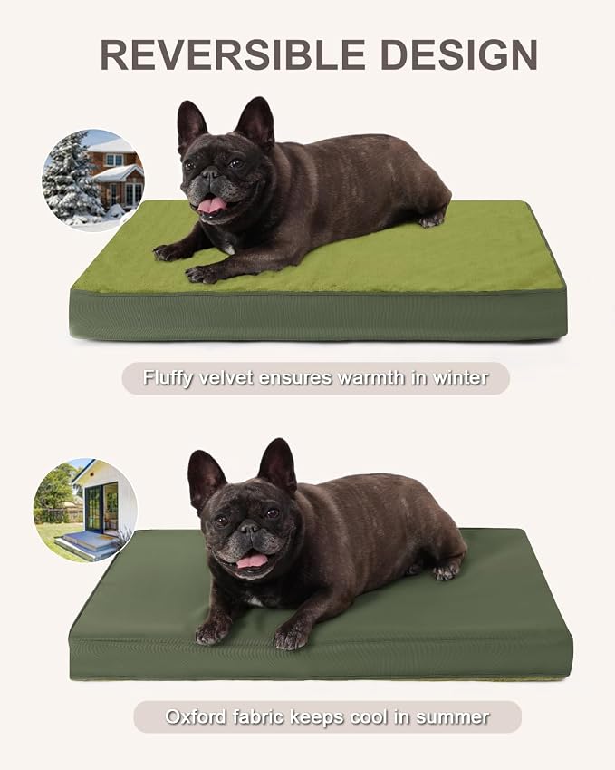 KSIIA Orthopedic Dog Bed Crate Waterproof Pet Mats for Small Dogs Deluxe Plush Washable Pet Bed with Egg Crate Foam & Removable Cover, 23 x 17 Inch, Green