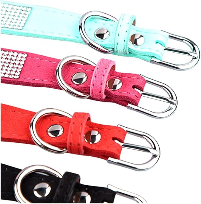 Rhinestone Dog Collar, Cute Dazzling Sparkling Soft Suede Leather Dog Cat Rhinestone Collar Crystal Diamond Pet Dog Puppy Collar (L, Hot Pink-2)
