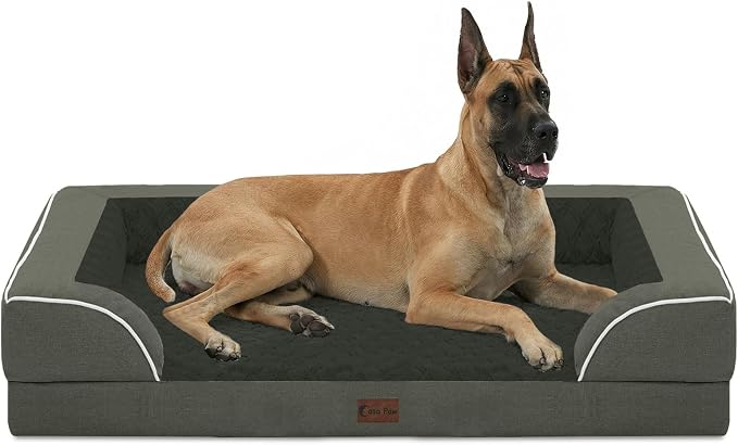 Orthopedic Dog Beds for Extra Large Sized Dogs 53x42 Inch, XXL Waterproof Egg Crate Foam Dog Sofa Bed with Removable Washable Cover Big Pet Couch with Bolster & Non-Slip Bottom, Dark Green