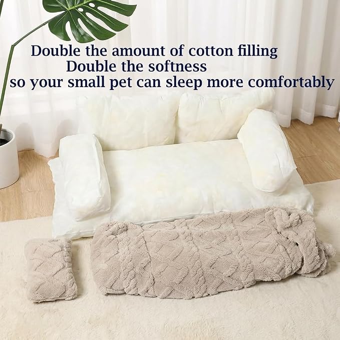 Plush Calming Pet Sofa Bed with Removable Cover, Fluffy Dog Cat Bed Pet Couch Beds Plush, Plushs Cat Couch Bed, Soft Warming Washable Puppy Bed (Dark Grey, Medium)