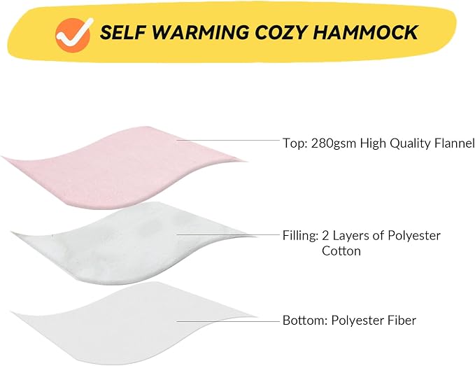 Patas Lague Cat and Dog Hammock Bed for Small Dogs, Brethable Wooden Cat Pet Rabbit Elevated Bed Cots Furniture for All Seasons Fleece Pink