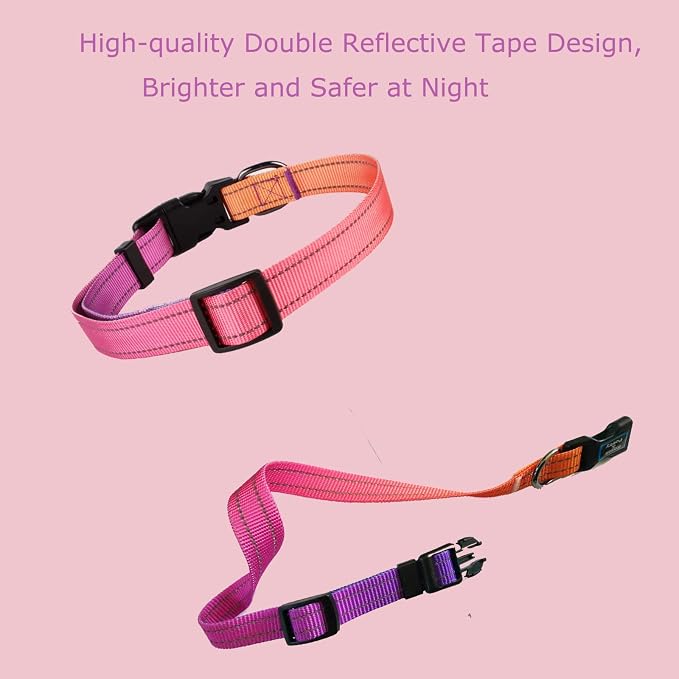 Roses&Poetry Reflective Dog Collar with Gradient Mistyrose, Adjustable Durable Pet Collars for Small Medium Large Dogs (Mistyrose-S)