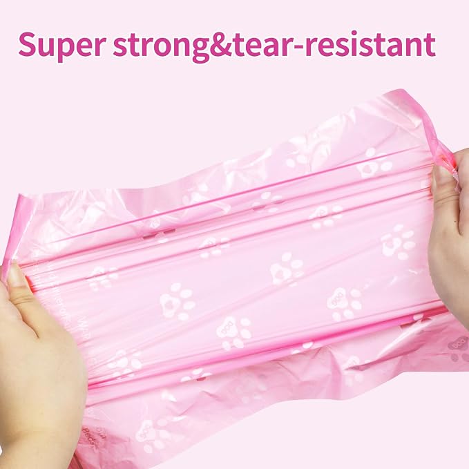 Toplive Dog Poop Waste Bags Set with Dispenser and Leash Clip, Leak-Proof Waste Bags for Outdoor Puppy Walking Cleanup, Poop Bags for Dog Doggy Cat Pet Replacement 18 Rolls (270 Bags), Pink