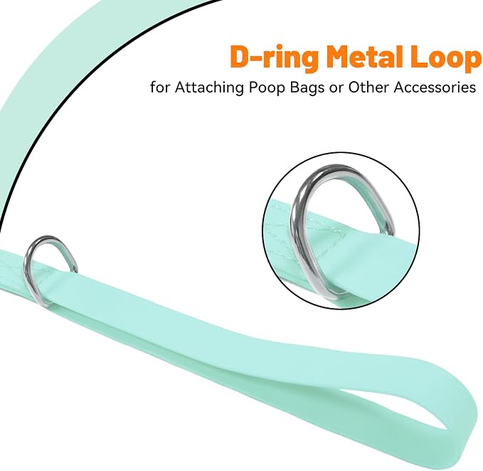 Waterproof Dog Leash, 5/6 FT Durable Odor-Proof Dog Leashes with Strong Metal Hooks Fits Small Medium or Large Dogs (Mint Green, 6FT - 1 inch Width)