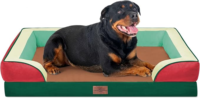 Comfort Expression Orthopedic Dog Bed for Extra Large Dogs 45x35 Inch, Waterproof Egg Crate Foam XL Pet Bed with Bolsters, Dog Couch with Washable Cover & Non-Slip Bottom, Watermelon Mist