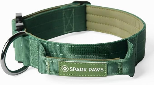 Spark Paws Tactical Dog Collar - Heavy Duty, Premium Quality, Thick and Durable for Large and Medium Dogs - Solid Green - S - 1.5"