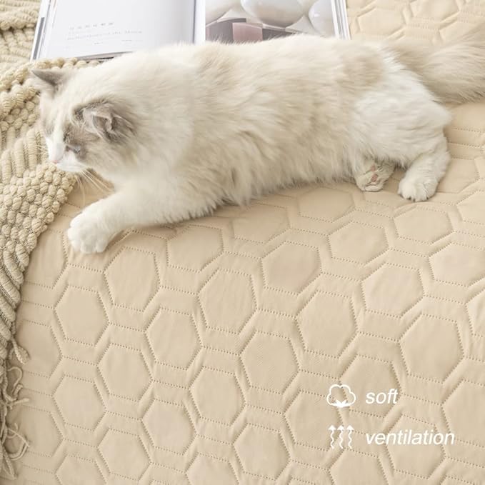 Tcksstex Waterproof and Non-Slip Dog Bed Cover and Pet Blanket Sofa Pet Bed Mat ，car Incontinence Mattress Protectors Furniture Couch Cover for Most Cats Dogs, Pets（40x50-Beige）