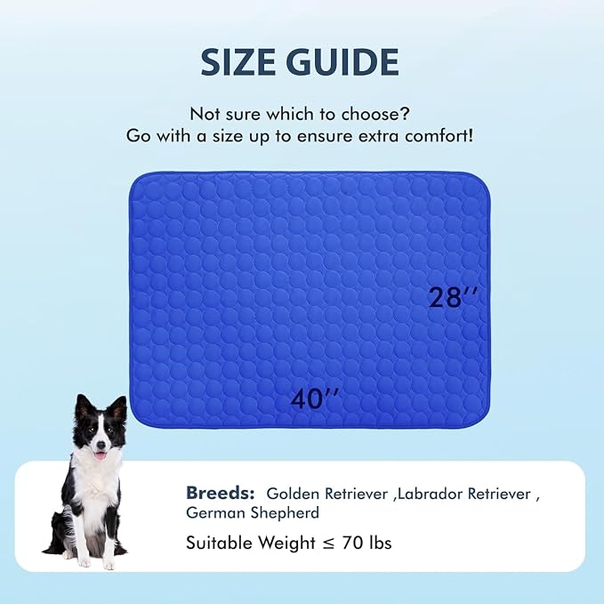 MICROCOSMOS Summer Cooling Mat & Sleeping Pad- Water Absorption Top, Materials Safe, Easy Carry, EZ Clean. Keep Cooling for Pets, Kids and Adults.(Dark Blue, 40" x 28")
