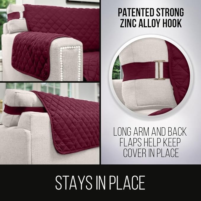 Sofa Shield® Couch Slip Covers for Dogs, Reversible Furniture Protector with Strap, Stain and Tear Resistant Cushion Cover, 70 inch Seat, Machine Washable Slipcover Pets, Cats, Burgundy Tan