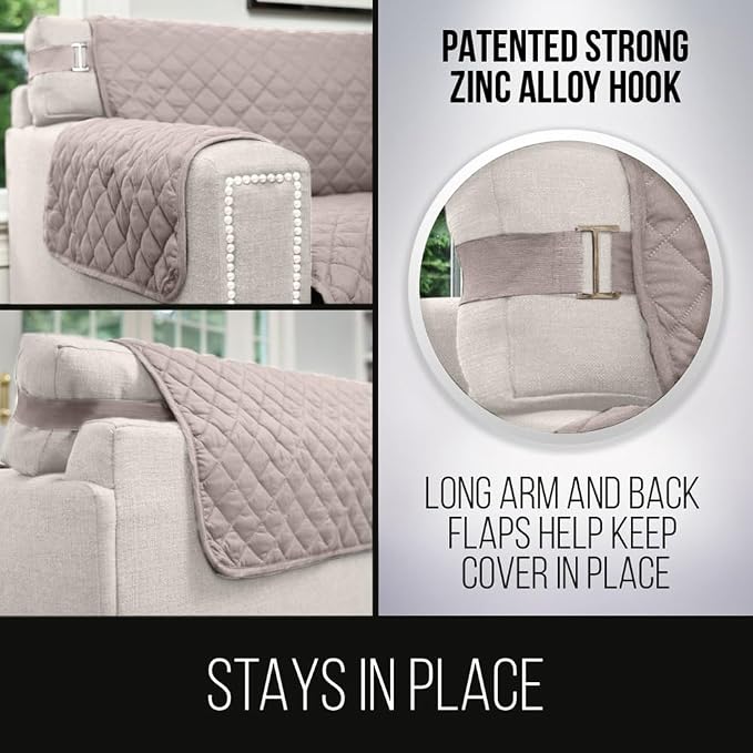 Sofa Shield® Couch Chaise Covers for Dogs, Reversible Furniture Protector with Strap, Stain and Tear Resistant Cushion Cover, 102x34 inch Seat, Machine Washable Slipcover Pets, Cats, Light Taupe