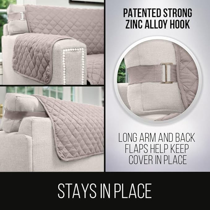 Sofa Shield® Couch Recliner Covers for Dogs, Reversible Furniture Protector with Strap, Stain and Tear Resistant Cushion Cover, 25 inch Seat, Machine Washable Slipcover Pets, Cats, Light Taupe