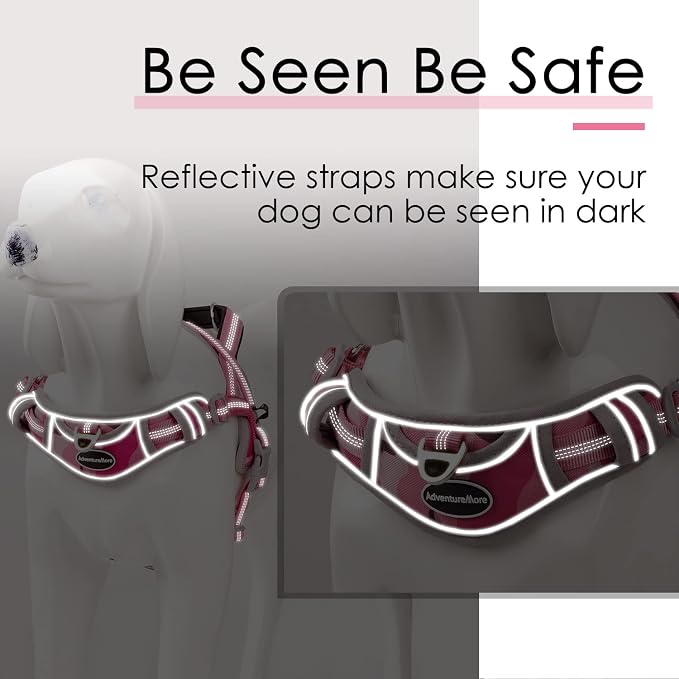 ADVENTUREMORE Small Dog Harness No Pull, Dog Halter Harness Adjustable Reflective Dog Vest Escape Proof Dog Harness with Easy Control Front Clip Handle for Training Walking XS Pink
