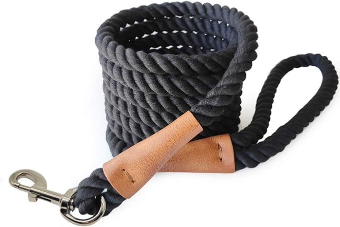 BTINESFUL 3FT/ 5FT/ 10FT Cotton Rope Dog Leash, Strong Braided Dog Leash Soft Handle Pet Traction for Large Medium Dogs Walking, Hiking, Camping, Exploring (1/2" x 10ft, Black)