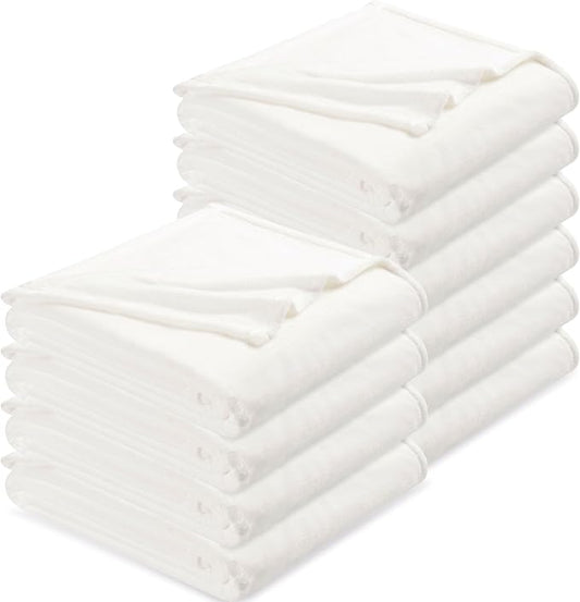 DREAMNINE Pack of 10 Fuzzy Soft Fleece Throw Blanket for Couch Sofa 50" x 60", Decorative Solid Lightweight Velvet Blankets for Chair, Cozy Accent Shaggy Plush Flannel Blanket for Bedroom, White